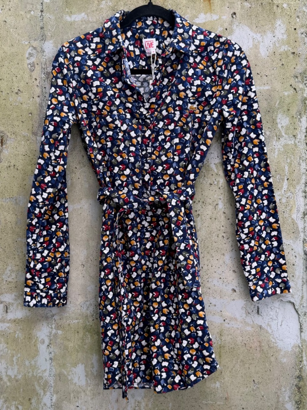 Lacoste L!VE Long-Sleeve Book-Print Shirt Dress, Corduroy (Cotton), NWT, XS
